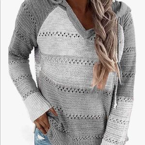 Women's Lightweight Color Block Hooded Sweater with Drawstring Hoodie